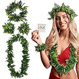LIFKOME 4 Stück 1 Satz Hawaiianische Grüne Girlande Lilo Kopfschmuck Lei-girlande Luau-party-stirnbänder Und Armbänder Lei-halskette Tropische Leis Strandtanz-kostüm Rock Blumen Pool-party