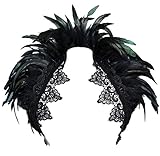 keland Damen schwarz echte Feder Achselzucken Schal Wrap Lace Kragen Halloween Kostüm Schal Top (Schwarz-B)