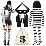 KIKVTER Bankräuber Kostüm Damen, Räuber Kostüm, Bankräuber Kostüm, Karneval Kostüm Damen, Frauen Räuber Kostüm Set, Dieb Kostüm Damen,Einbrecher Kostüm für Halloween Karneval Cosplay Faschingskostüme