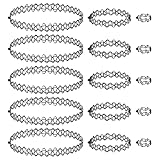 soodyoow 15 Stück Stretchhalsbänder Schwarz, 3 Sets Choker Halskette Sets, Armband, Ringe, Elastische Tattoo Halskette für Mädchen Frauen Teen Geschenk