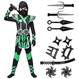 Spooktacular Creations Kinder Grün Ninja Kostüm, Kind Junge Ninja Krieger Kostüm für Kinder Toddler Ninja Themenpartys, Halloween Kostüm Dress Up