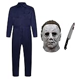 ELINA Michael Myers Cosplay Kostüm Halloween Karneval Costume mit Blutig Plastik Spielzeugmesser und Latex Maske Klein