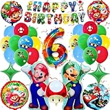 Mario Kindergeburtstag Deko 6 Jahre, Mari Geburtstagsdeko Set, Mario Party Gekoration 6 anni, Mario Luftballons Party Dekoration, Mario Kinder Geburtstag Luftballon Set, mario luftballon 6. Geburtstag