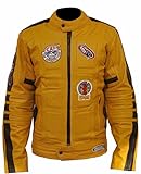 Aksah Fashion Herren The Bride Kill Bill Uma Thurman Stilvolle gelbe Kostüm Cosplay Motorrad Biker Lederjacke, gelb, XXL