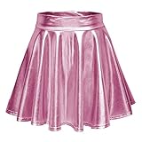 Damen Glänzend Metallisch Mini Rock Elastische Taille Ausgestellte Pull On Skater Röcke(XS, Rosa)