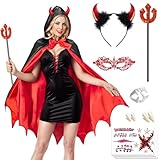 iLuane Teufel Kostüm Damen, Faschingskostüme Damen Frauen Teufelkostüm Teufel Umhang Damen Sexy für Karneval Masquerade, Halloween, Cosplay 2