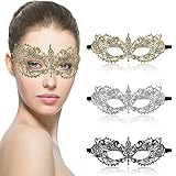 Amaxiu Maskerade Spitzenmasken für Damen, 3 Stück Venezianische Maske Spitze Kostüm Weiche Gold Partymaske für Halloween Karneval Abendkleid Tanz Ball Party(B)