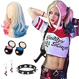 Ronronner Quinn Perücke, Quinn Cosplay Perücke, Rosa und Blaue Perücke, Filmheldin Cosplay Perücke, Zubehör Perücke für Mädchen Karneval Cosplay