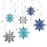 LANMOK 3D Schneeflocken Eiskönigin Party Schneeflockendeko Spiralen Anhänger Deko für Kinder Geburtstag Weihnachten Blau（24tlg）