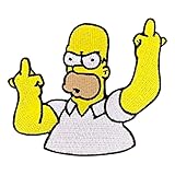 Urbanski Patch Homer Simpson zeigt Finger zum Aufbügeln 7 x 8 cm | Aufnäher Applikation Bügelbild
