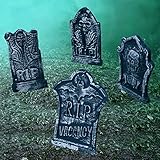 Prextex 4er-Packung Halloween-Dekoration RIP Grabstein aus leichtem Schaumstoff, ideal für Ihre Halloween-Deko für Outdoor, Garten oder Innen, 43cm x 33cm