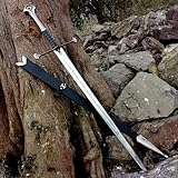 Unique Blades Anduril-Schwert des Striders, individuell graviertes Schwert, LOTR-Nachbildung, Herr der Ringe Geschenk, Wandhalterung und Schwertscheide aus 440C-Edelstahl, grau