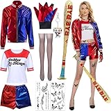 Quinn Kostüm Damen,Quinn Kostüme für Erwachsene Mädchen,Mädchen Bösewicht Kostüm Kit Enthalten Jacke T-Shirt,Halloween Karneval Kostüm Faschingskostüme Damen,Quinn Kostüm Halloween Karneval Cosplay
