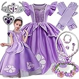 Hopki.pl Prinzessin Kleid Mädchen, Sofia Die Erste, Prinzessinnen Kostüm Mädchen, Kostüm Prinzessin (Set, 134/140 CM (140))