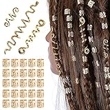Dreadlock Schmuck Haarspiralen Clips Haar Geflecht Ringe, Verstellbar Metall Cuffs Haar Dreadlocks Zubehör Manschetten Set Für Männer Und Frauen -28Pcs (Gold)