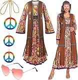 ZeiLaBang Kakadi 60er 70er Jahre Kostüm Damen,Hippie Kostüm Set,Hippie Kostüm Damen,Disco Halloween Outfits,Hippie Kleid Kostüm für Damen,Hippie Damen Kleid Set für Halloween,Karneval Party