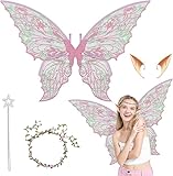 weiclianhp Feenflügel Kinder, Feen Kostüm Damen, Feenflügel Erwachsene, Feenflügel Erwachsene für Geeignet Fasching Karneval Geburtstag Cosplay Party Halloween Weihnachten Rollenspiele