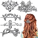 Noverlife 5PCS Keltische Haarnadeln, Vintage Silber Wikinger Haarspangen Minimalistische Celtic Knot Haarspange, Legierung Knoten Haarstäbchen Kreative Metall Wikinger Haarspange, Haarschmuck