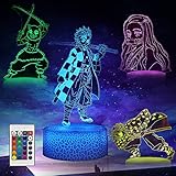 Likohee Demon Slayer 3D-Anime-Dekor-Lampe, Nachtlicht, 4 Muster und 16 Farben, Raumdekor-Lampe mit Fernbedienung, Geburtstags- und Weihnachtsgeschenke für Kinder, Jungen, Mädchen