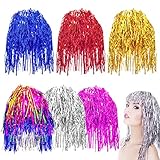 6 Stück Perücke Metallic, Foliensträhnen Foil Tinsel Perücken Bunte Lametta Perücke, Damenperücke Accessoire Karneval Weihnachten Cosplay Lametta Perücke