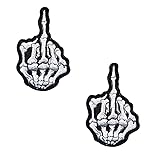 2 Stück Mittelfinger Skelett Schädel Bestickt Aufnäher Patch, Middle Finger Fxxk Aufnähen Patch für Bikers Moto Jeans Jacken Kleidung Taschen Rucksack Uniform