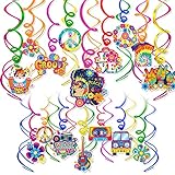 HOWAF 30 Stück 60er Jahre Hippie Thema Party Folien Wirbel Dekorationen, 60er Jahre Groovy Party Retro Blumen Ausschnitte Frieden Zeichen Hängende Wirbel Decken Dekorationen für 60er Jahre Hippie Deko