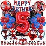 Kindergeburtstag Deko 5 Jahre, Spider Luftballons Geburtstagsdeko Themed Party Set Happy Birthday Banner, Rrunde Charakter Ballon Hintergrunddekoration und Latexballons für Junge und Mädchen