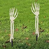 AOFOX Halloween realistische Skelett Pfahle Zombie Geist Arm Pfahl Abgetrennte Kunststoff Skelett Hände Yard Zeichen für Halloween Requisiten (1-Paar)