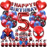 Deko Geburtstag Kinder 5 Jahre, Geburtstagsdeko Set für 5 Jahre Junge und Mädchen, 3d Kindergeburtstag Luftballons und Zahlenballons, Kinder Geburtstag Tortendeko Thema Party