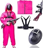 TK Gruppe Timo Klingler The Game Squid 4 in 1 Unisex - Set Kostüm mit Anzug & Gewehr & Maske - Erwachsene für Fasching & Karneval & Halloween (170-190cm) 2XL (Set)
