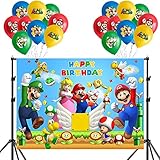 Super Ma-rio Thema Party Dekoration Luftballons, Ma-rio Hintergrund, Fotohintergründe, Latex Helium Ballon Party Supplies, für Jungen und Mädchen Kindergeburtstag Deko Banner