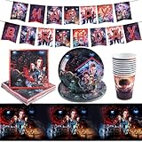 Ruenie 42 Pcs StrangerThing Partygeschirr, StrangerThing Geburtstag Deko, StrangerThing Pappteller, Tischdecke, Servietten Geburtstag, Banner Dekoration, Party Deko, Tischdekoration Kindergeburtstag