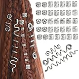 MUFEKUM 38 Stück Dreadlocks Schmuck Haarspiralen Clips, Verstellbar Metall Cuffs Haar Flecht Ringe, Perlen Haarschmuck Braids Haar Dreadlocks Zubehör Für Frauen Männer Zöpfe Dekoration (Silber)