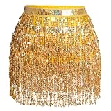 Glitzer Damen Rock Pailletten Rock Bauchtanz Kostüm Mini Rock Cowgirl Kostüm Tanzkleid Rave Outfit Hüfttuch Kostüm für Damen Mädchen (DE/NL/SE/PL, Alphanumerisch, M, Regular, Regular, Gold)