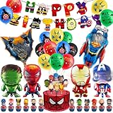 40 Stück Helden Geburtstag Deko, Hero Geburtstagsdeko Jungen Kindergeburtstag Deko mit 7 Folienballons, Geburtstag Banner und Cake Toppers Partydekoration für Kinder Theme Party Supplies