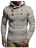 Leif Nelson Herren Strickpullover mit Kapuze Beige/Hochwertiger Winterpullover in Regular Fit, ideal für Casual und Business, Langarm Größe M