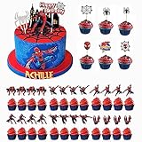 Spiderman Tortendeko, 34 Stück Spiderman Tortendeko Geburtstag, Cupcake Toppers Dekoration, Cake Topper Geburtstag Kuchendeko, Happy Birthday Tortendeko für Junge Mädchen Geburtstag Themen Party