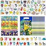 Mitgebsel Kindergeburtstag Gastgeschenke, 96 Stück Kinder Geburtstag Mitbringsel Set mit Mini Figuren Geschenktüten Schnapparmbänder Aufkleber, Anime Party Kleine Geschenke Give Aways Jungen Mädchen