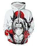 Syqiya Anime Pullover mit Kapuze 3D Druck Streetwear Uchiha Itachi Cosplay Kostüm Herren Damen Unisex Weiß XXL (Chest 116cm)