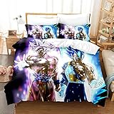 VLIZO Bettwäsche Dragon Ball Z, Super 140 x 200 cm, 3D-Motiv, Bettbezug mit Reißverschluss - Set Dragon Ball mit Kissenbezügen (A03, 140 x 200 cm + 80 x 80 x 2)