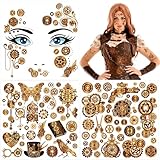 HOWAF Steampunk Accessoires Steampunk Temporäre Tattoos, Steampunk Gesichtstattoo Karneval Tattoos Zahnräder Steampunk Tattoos Aufkleber Gesicht, Steampunk Kostüm Halloween Karneval Fasching Kostüm