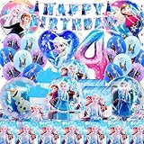 93 Stück Els Deko Geburtstag 4 Jahre, Ann und Els Geburtstagsdeko, Gozuein Eiskönigi Geburtstagsdeko für Mädchen, Froze Gebutstag Partygeschirr Set mit Teller Papierhandtücher Tischdecken Pappbecher