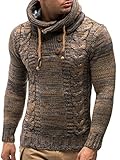 Leif Nelson Herren Strickpullover mit Kapuze Braun/Hochwertiger Winterpullover in Regular Fit, ideal für Casual und Business, Langarm Größe M