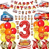 Feuerwehr Deko Kindergeburtstag 3 Jahre - 70 Stück Feuerwehr Deko Geburtstag mit Feuerwehrauto Luftballons Happy Birthday Banner Kuchen Toppers Tortendeko, Feuerwehrmann Party Dekoration Jungen