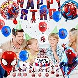 42pcs Spider Geburtstagsdeko, Luftballons Ballon Geburtstag Deko, Themenparty Geburtstagsdeko Junge-24 Latexballons, 13 Cake Toppers, 1 Happy Birthday Banner, 4 Folienballons, Kindergeburtstag Deko