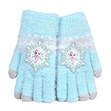 FEIFEI'S BOW Elsa Vollfinger-Handschuhe für den Winter, gestrickt, warm, weich gefüttert, Fleece, Thermo-Handschuhe für Kinder, Jungen, Mädchen, Blaue Elsa
