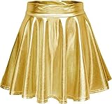 Damen Glitzer Rock Metallic Kurze Rock Mini Skater Faltenrock Hohe Taille Elastischer Glänzend Kostüm für Karneval Halloween Tanz Clubwear (DE/NL/SE/PL, Alphanumerisch, M, Regular, Regular, Gold)