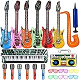 smilixin 22 Stück Aufblasbare Instrumente Spielzeug Set,Buntes Aufblasbare Gitarre Aufblasbares Saxophon Mikrofon Shutter Shading Gläser,Aufblasbare Musikinstrumente Party Props für Kinder