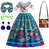 YYDSXK Mirabel Kostüm, Mirabel Prinzessin Kleid für Mädchen, Mirabel Madrigal Cosplay Kostüm mit Umhängetasche, Brille, Haarband für Kinder 2-11Jahre Halloween Karneval Cosplay Geburtstag (140cm)