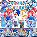 Sonic Geburtstag Party Set, 66 PCS Sonic Partygeschirr Set, Sonic The Hedgehog Party Supplies, Hedgehog Helium Ballons, Sonic Geburtstag Deko Set, Partydekoration Geschirr Party Supplies Set